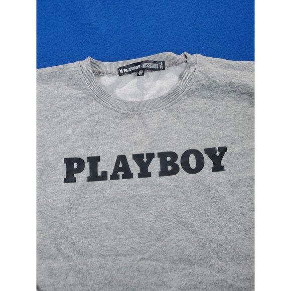 Playboy x Missguided Long Sleeve Cropped Sweater Gray Sweatshirt Women’s Size 8 - Picture 5 of 16